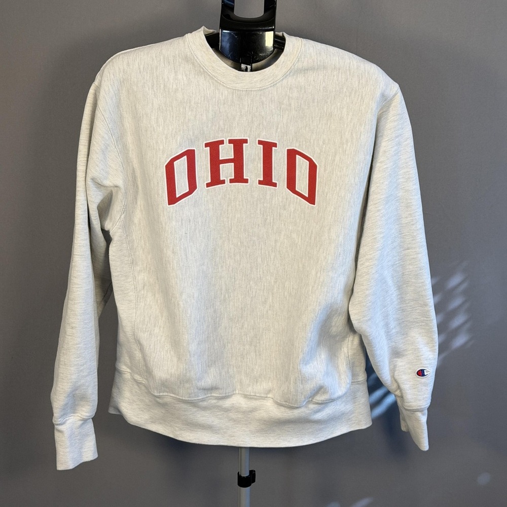 Champion Sweatshirt Mens Large Gray Reverse Weave Crewneck Ohio Graphic Fleece